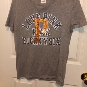 Victoria's Secret PINK Rose Gold Sequins Bling Tee Gray Size Small